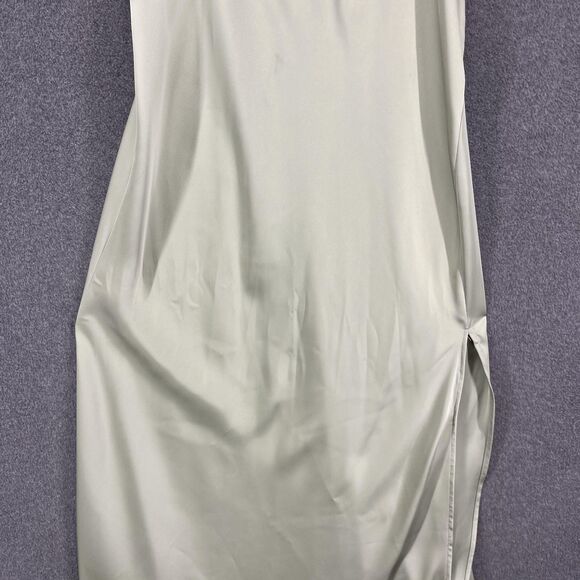 Zara Dress Womens Large Green Satin Ruched Midi Sleeveless Slit Elegant NWT L30 - Picture 4 of 16
